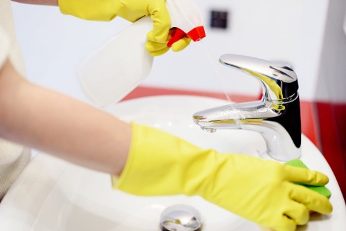 Professional carpet cleaner discussing a resolution after a service issue